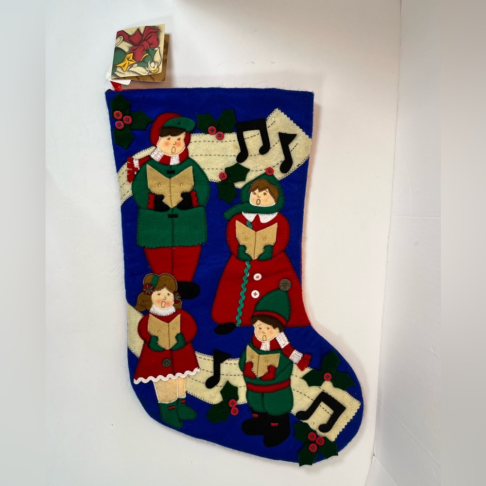Vintage Festive Felt Christmas‎ Stocking with Carolers